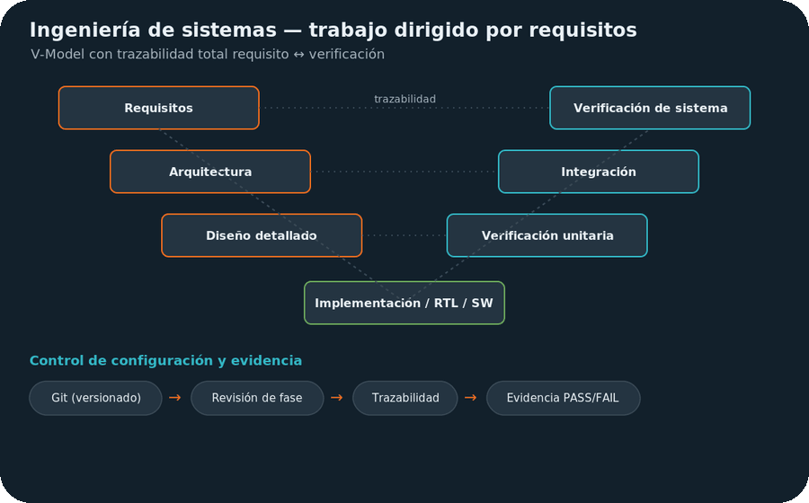 Diagrama de ingeniería de sistemas dirigida por requisitos (modelo en V)